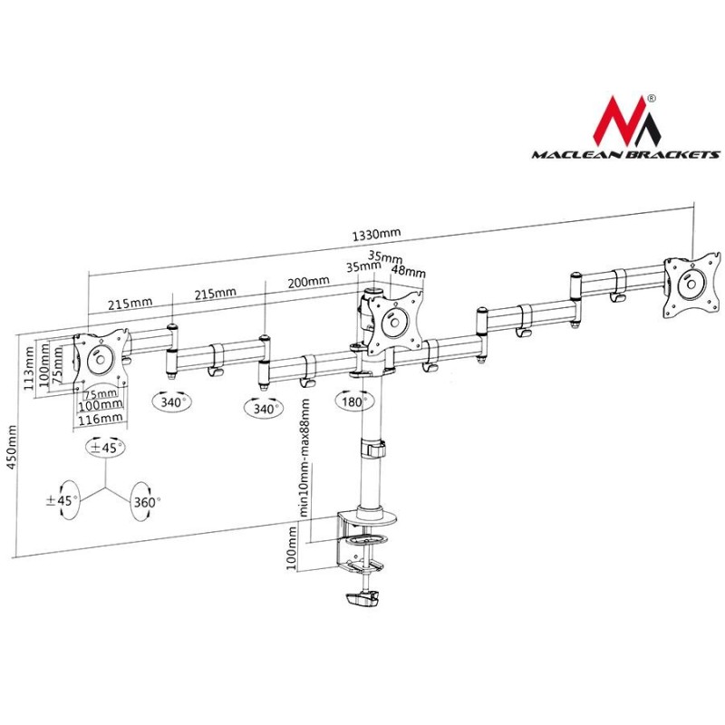 Uchwyt biurkowy na 3 monitory Maclean MC-691 13-27"... | PartsPC.pl