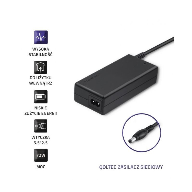 Zasilacz sieciowy Qoltec 72W 12V 6A 5.5*2.5 | PartsPC.pl