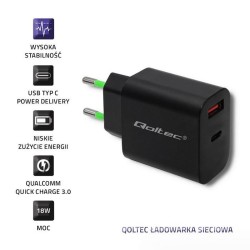 Ładowarka sieciowa Qoltec 18W | 5-12V | 1.5-3A | USB typ C P… | PartsPC.pl