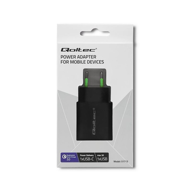 Ładowarka sieciowa Qoltec 18W | 5-12V | 1.5-3A | USB typ C P… | PartsPC.pl