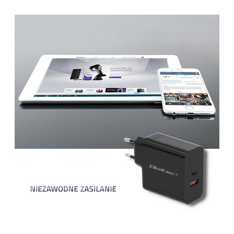 Ładowarka sieciowa Qoltec 63W | 5-20V | 1.5-3A | USB typ... | PartsPC.pl