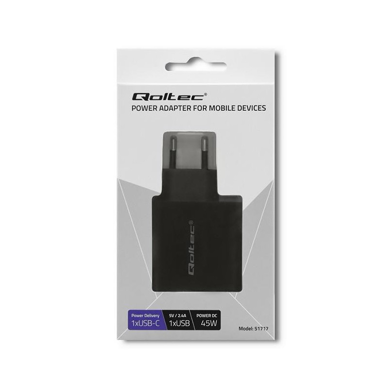 Ładowarka sieciowa Qoltec 45W | 5-20V | 2.25-3A | USB... | PartsPC.pl