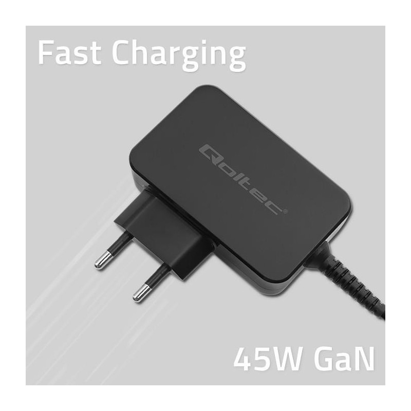 Ładowarka sieciowa Qoltec GaN POWER PRO | 1xUSB-C | 45W | 5-… | PartsPC.pl