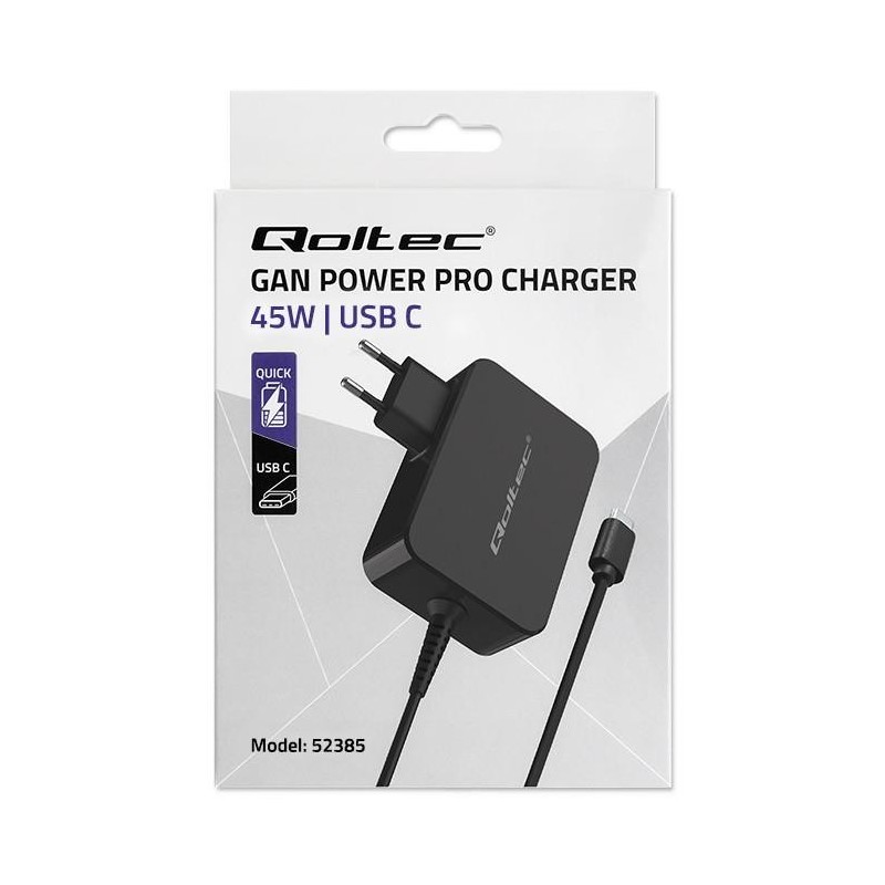 Ładowarka sieciowa Qoltec GaN POWER PRO | 1xUSB-C | 45W | 5-… | PartsPC.pl