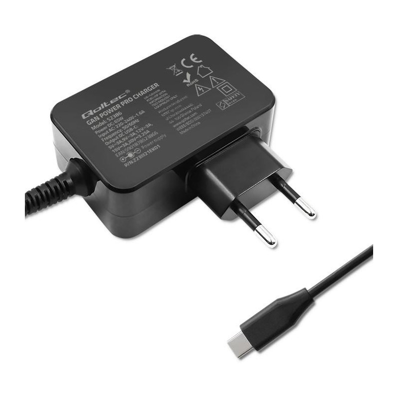 Ładowarka sieciowa Qoltec GaN POWER PRO | 1xUSB-C | 65W | 5-… | PartsPC.pl