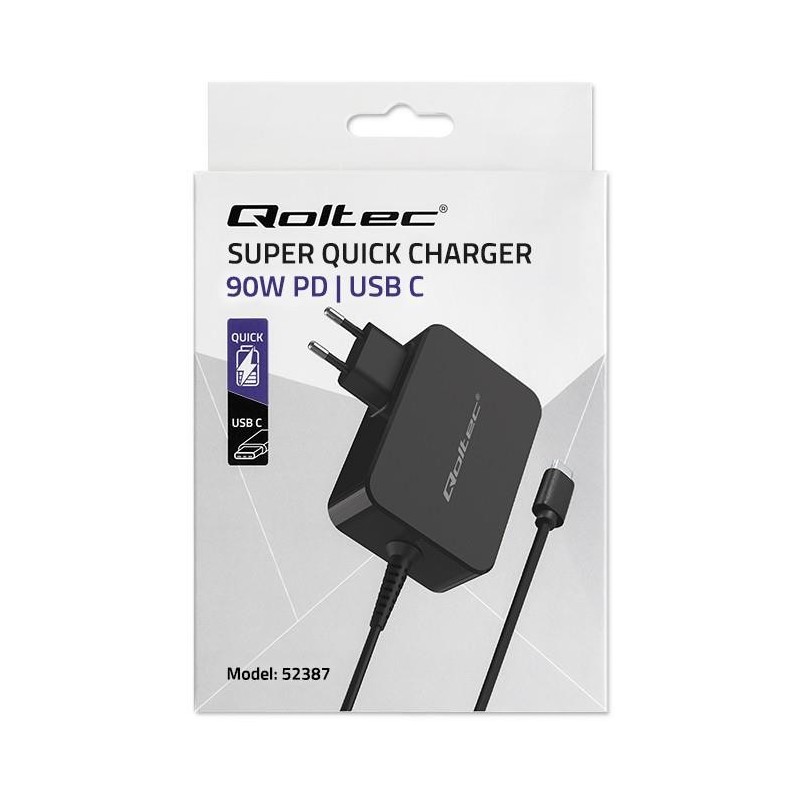 Ładowarka sieciowa Qoltec GaN POWER PRO | 1xUSB-C | 90W | 5-… | PartsPC.pl