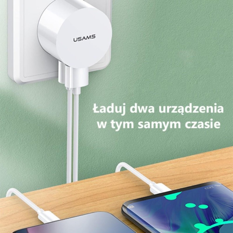 Ładowarka sieciowa Usams T20 2,1A 2xUSB+kabel microUSB - bia… | PartsPC.pl