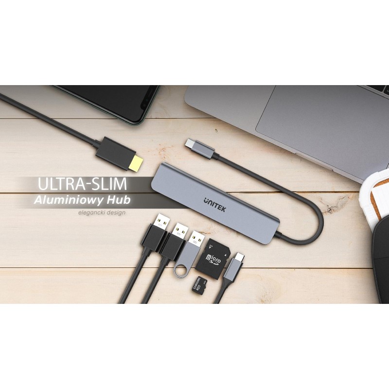 Hub USB-C Unitek H1118A 7w1, HDMI 4K, 3x USB-A, USB-C PD 100… | PartsPC.pl