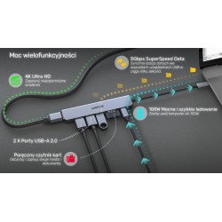 Hub USB-C Unitek H1118A 7w1, HDMI 4K, 3x USB-A, USB-C PD 100… | PartsPC.pl