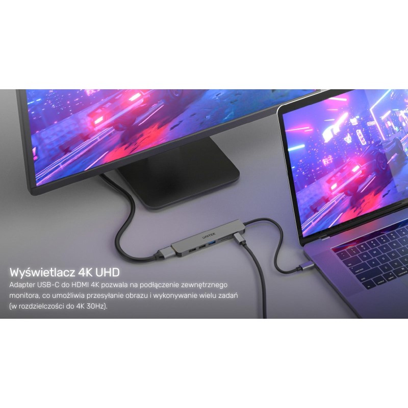 Hub USB-C Unitek H1118A 7w1, HDMI 4K, 3x USB-A, USB-C PD 100… | PartsPC.pl