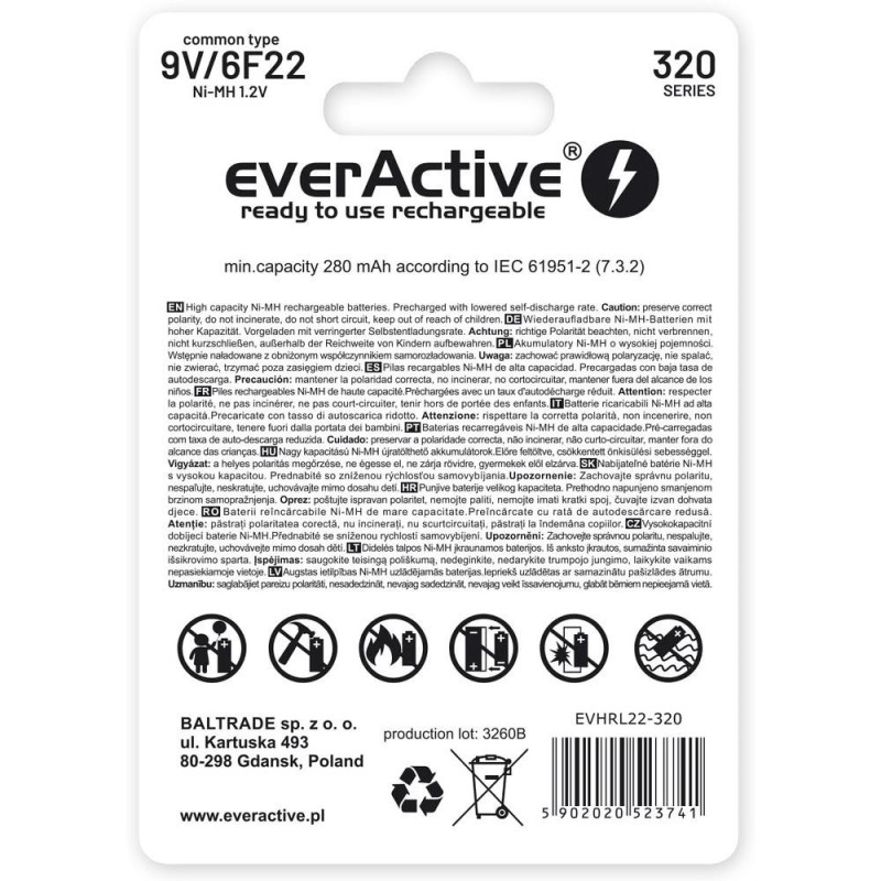 Akumulatorek 6F22/9V everActive Professional Line 320 mAh 1 … | PartsPC.pl