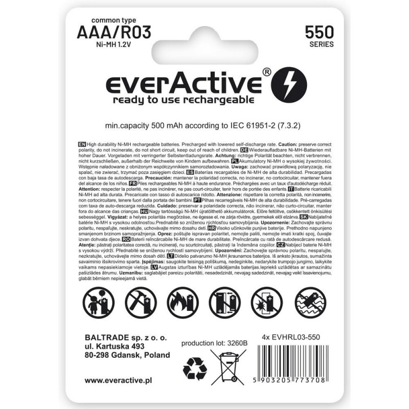 Akumulatorki AAA / R03 everActive Ni-MH 550 mAh ready to use… | PartsPC.pl