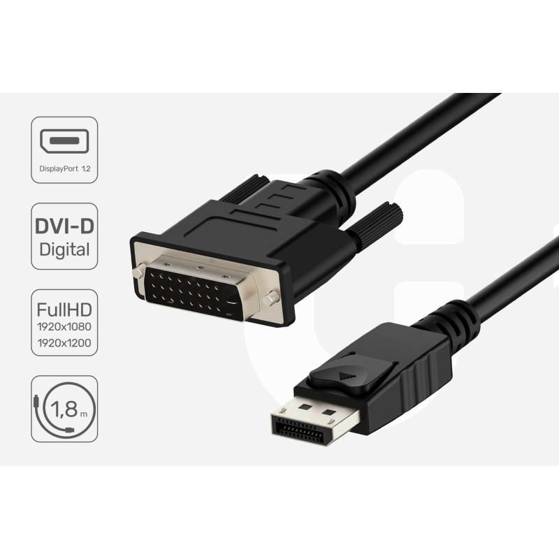 Kabel adapter Unitek Y-5118BA Displayport - DVI-D M/M 1,8m… | PartsPC.pl