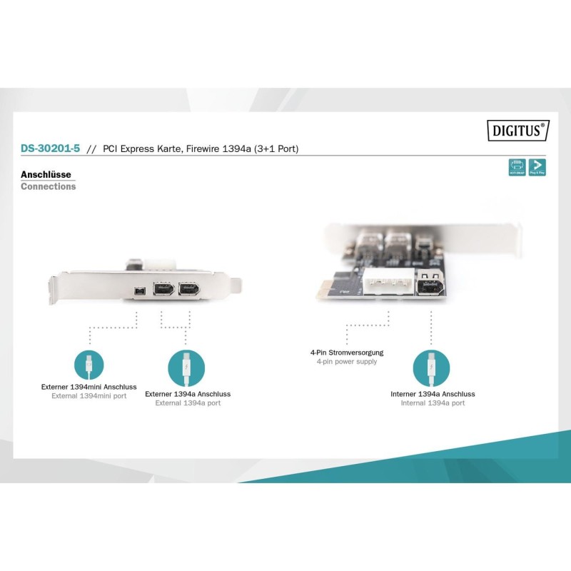 Kontroler Firewire (400) DIGITUS PCI Express, 3xZew. IEEE139… | PartsPC.pl