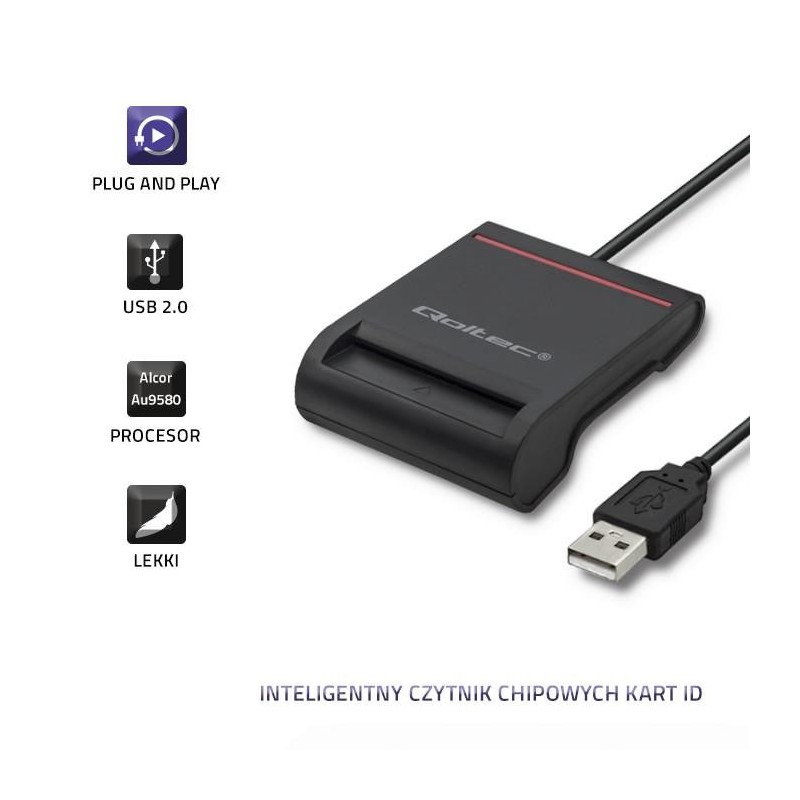 Czytnik kart chipowych ID Qoltec SCR-0642 | USB 2.0 + adapte… | PartsPC.pl