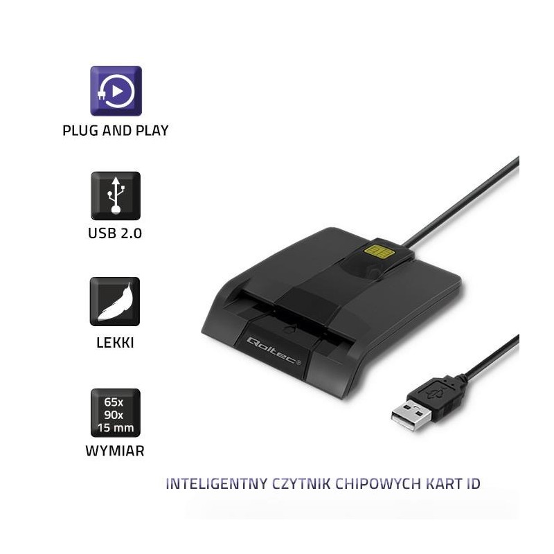 Czytnik kart chipowych ID Qoltec SCR-0634 | USB 2.0 + adapte… | PartsPC.pl