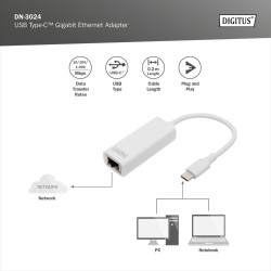Karta sieciowa DIGITUS przewodowa USB 3.0 Typ C do Gigabit Ethernet
