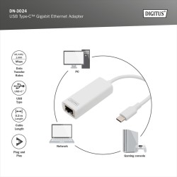Karta sieciowa DIGITUS przewodowa USB 3.0 Typ C do Gigabit Ethernet