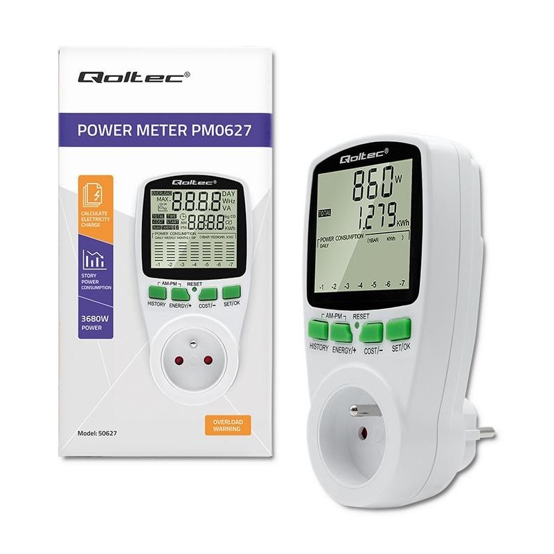 Watomierz Qoltec Licznik zużycia energii PM0627 z... | PartsPC.pl