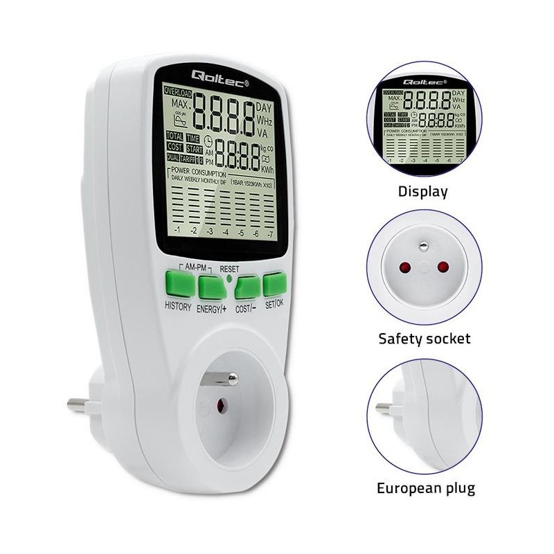 Watomierz Qoltec Licznik zużycia energii PM0627 z... | PartsPC.pl