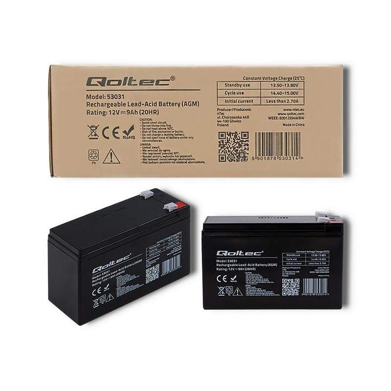 Akumulator AGM Qoltec 12V | 9Ah | PartsPC.pl