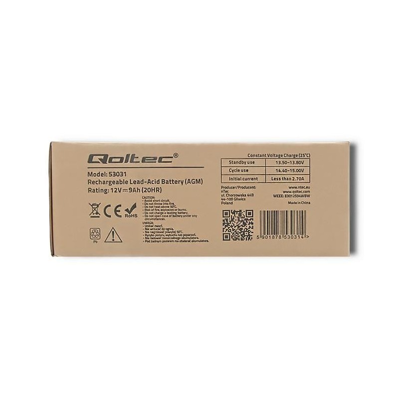 Akumulator AGM Qoltec 12V | 9Ah | PartsPC.pl