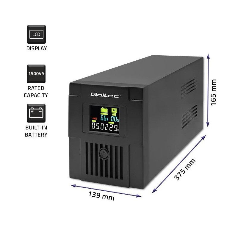 Zasilacz awaryjny UPS Qoltec Monolith | 1500VA | 900W | LCD … | PartsPC.pl