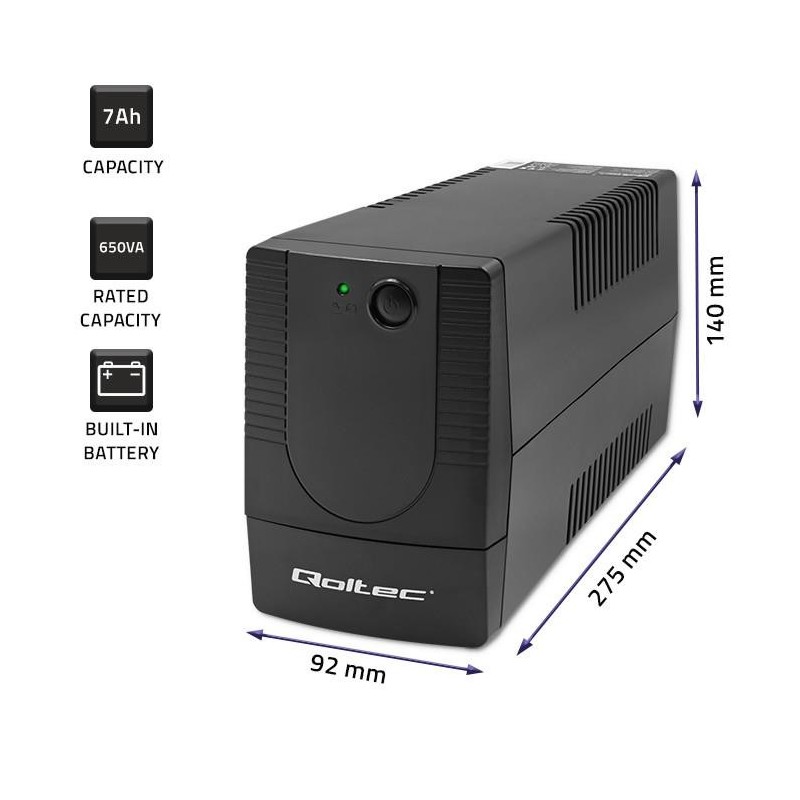 Zasilacz awaryjny UPS Qoltec Monolith | 650VA | 360W | PartsPC.pl