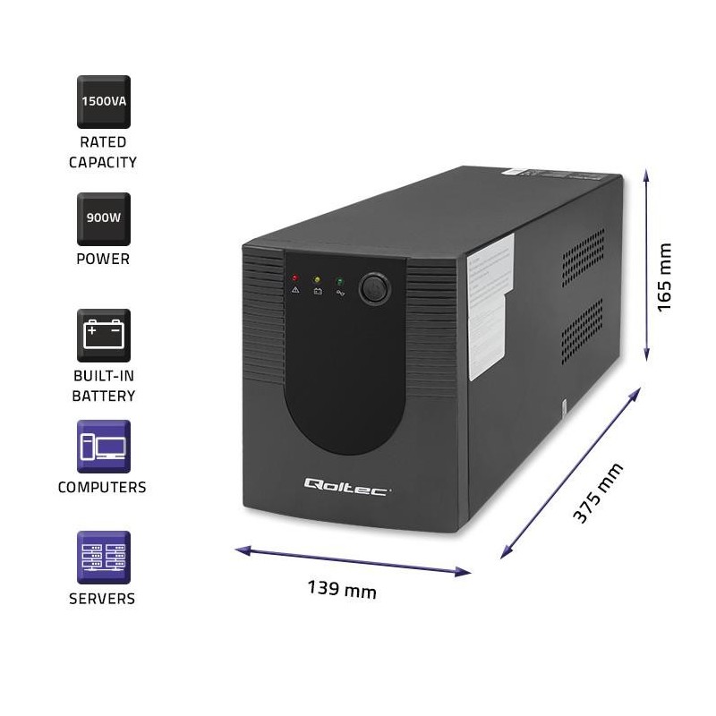 Zasilacz awaryjny UPS Qoltec Monolith | 1500VA | 900W | PartsPC.pl