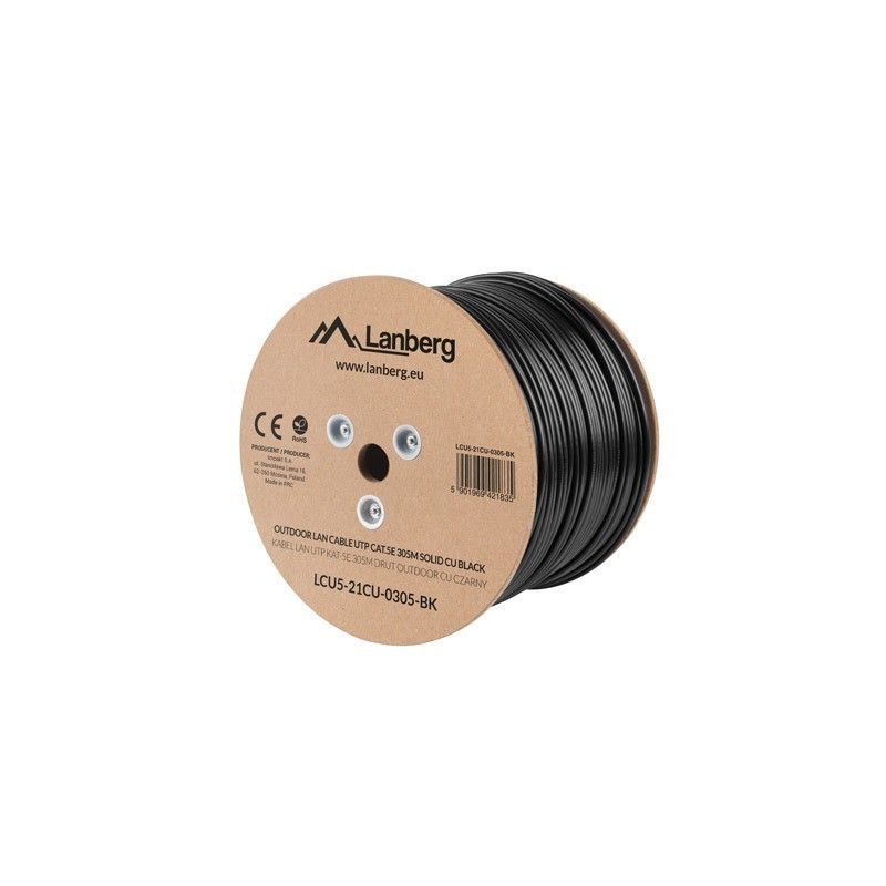 Kabel UTP Lanberg kat. 5e 305m drut Outdoor CU czarny | PartsPC.pl