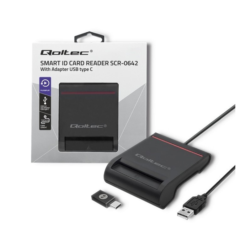 Czytnik kart chipowych ID Qoltec SCR-0642 | USB 2.0 + adapte… | PartsPC.pl