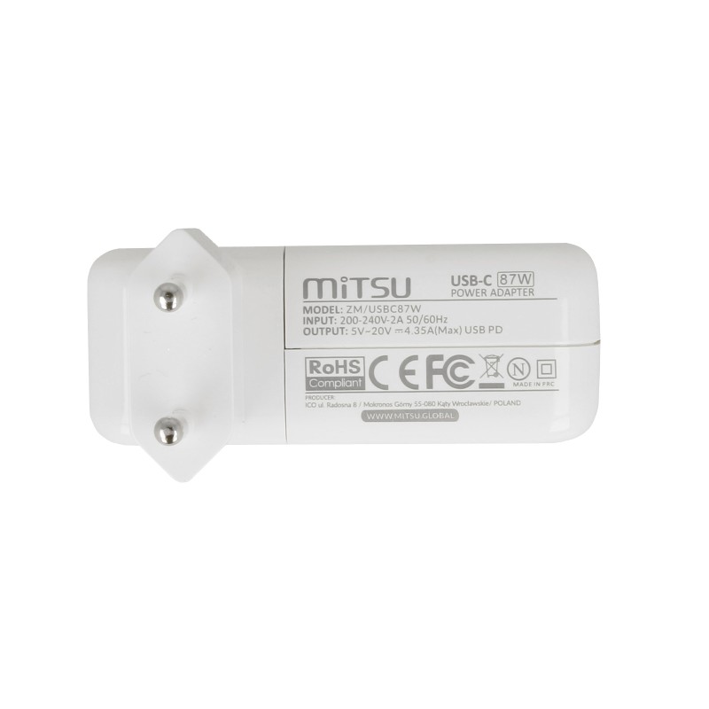 Zasilacz sieciowy Mitsu 87W USB-C, USBC, 5-20.2V, 3-4.3A (wh… | PartsPC.pl