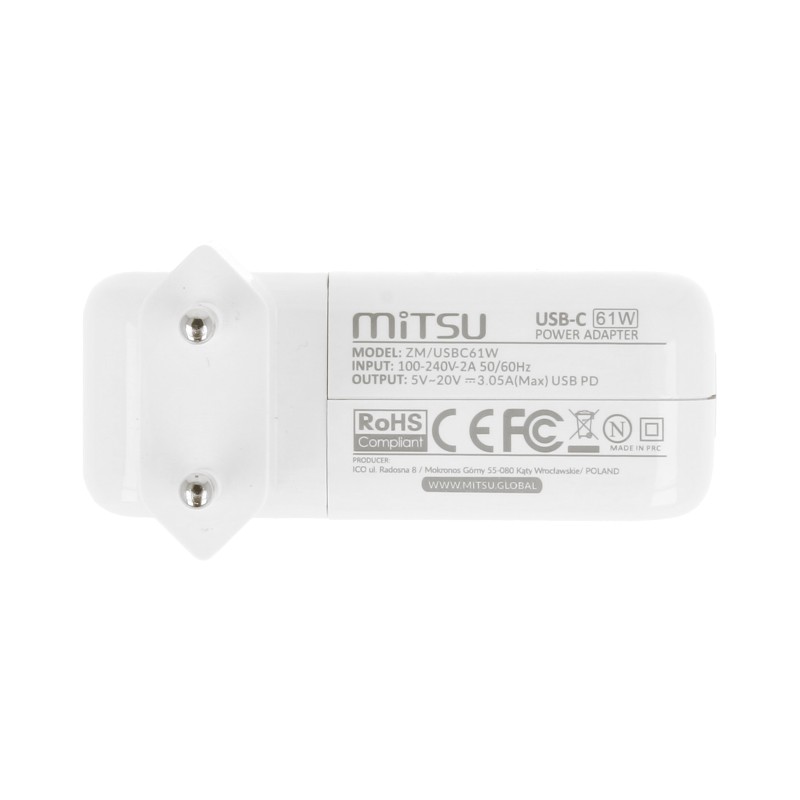 Zasilacz sieciowy Mitsu 61W USB-C, USBC, 5-20.3V, 3A (white)… | PartsPC.pl