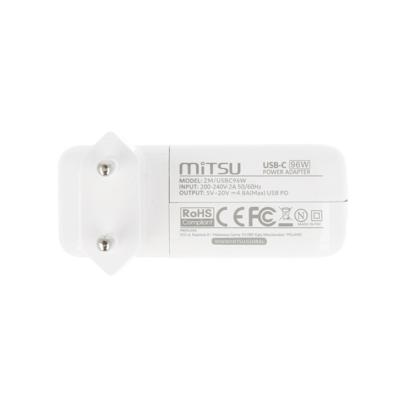 Zasilacz sieciowy Mitsu 96W USB-C, USBC, 5-10V, 3-4.8A (whit… | PartsPC.pl
