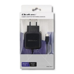 Ładowarka sieciowa Qoltec 12W | 5V | 2,4A | USB typ C | Czarna