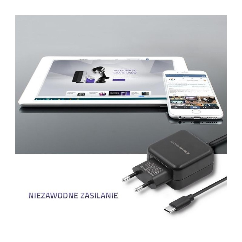 Ładowarka sieciowa Qoltec 12W | 5V | 2,4A | USB typ C | Czarna