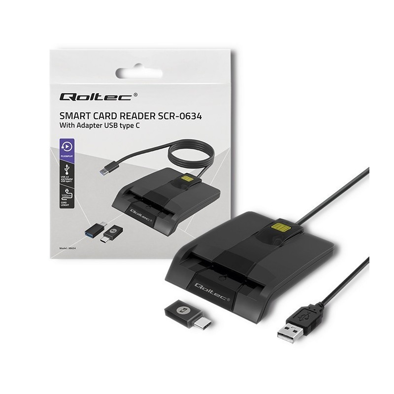 Czytnik kart chipowych ID Qoltec SCR-0634 | USB 2.0 + adapte… | PartsPC.pl