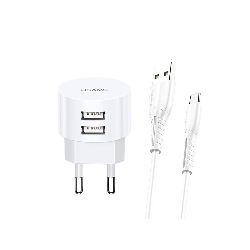 Ładowarka sieciowa Usams T20 2,1A 2xUSB+kabel microUSB - bia… | PartsPC.pl