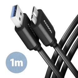 AXAGON BUMM3-AM10AB Kabel Micro-B USB USB-A 3.2 Gen 1, 1m, 3A, ALU, PVC