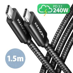 AXAGON BUCM2-CM15AB Kabel USB-C - USB-C, 1.5m 5A charging, ALU, 240W PD,