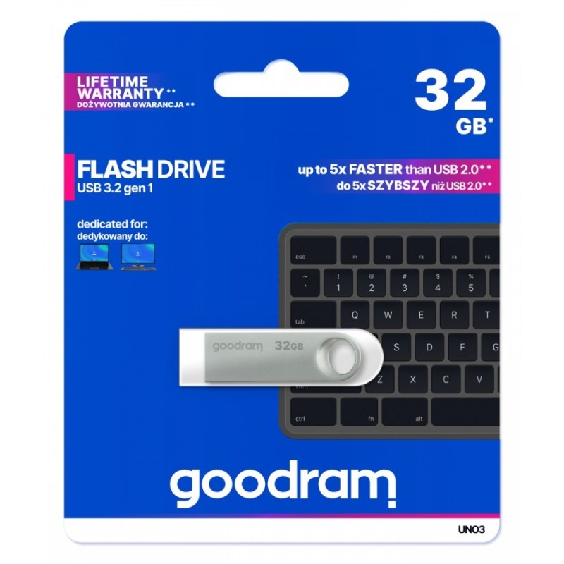Pendrive GOODRAM UNO3 32GB USB 3.2 Gen 1 Srebrny | PartsPC.pl