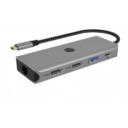 IcyBox Stacja dokująca IB-DK4012-CPD 9w1, 2x HDMI, 4K60Hz, 3xUSB, 100W