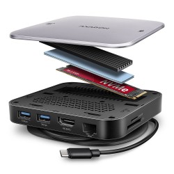 AXAGON HMC-UFO Wieloportowy hub USB 9in1, 10Gbps, 2x USB-A, HDMI 4K/60Hz,