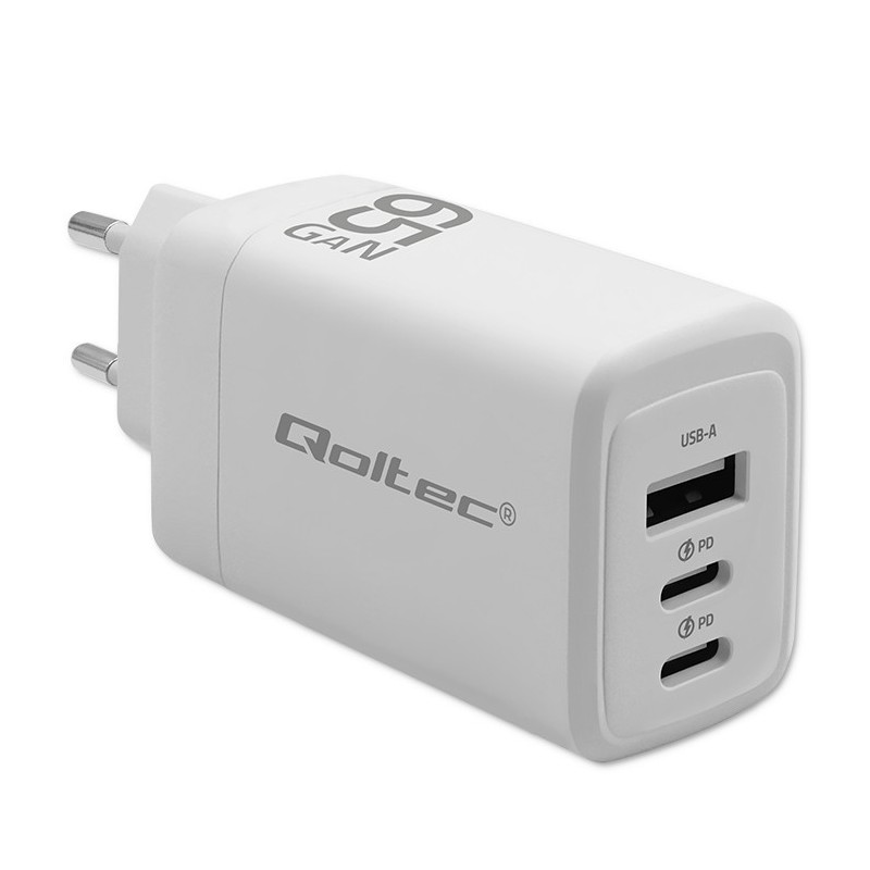 Ładowarka sieciowa Qoltec 65W GaN | 5-20V | 3-3.35A | 2xUSB-… | PartsPC.pl