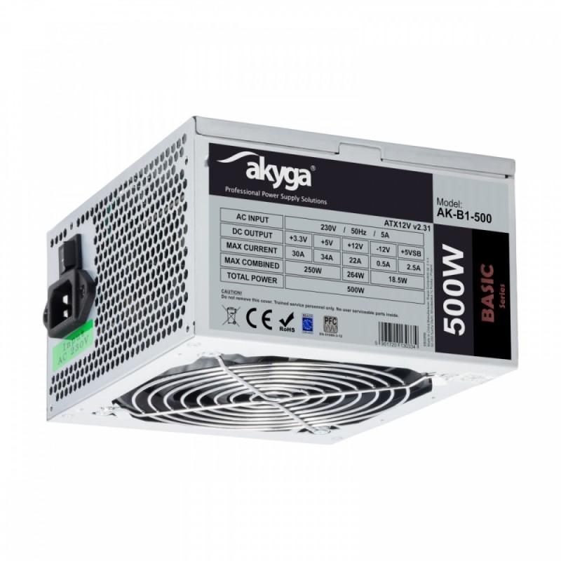 Zasilacz ATX 500W Akyga Basic AK-B1-500 Fan12cm P4 3xSATA PC… | PartsPC.pl