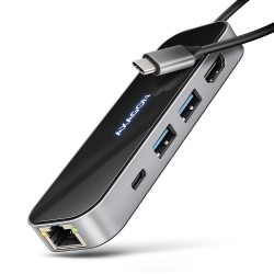 AXAGON HMC-6GLN Wieloportowy hub USB 6in1, 5Gbps, 2xUSB-A, 1x USB-C, GLAN,