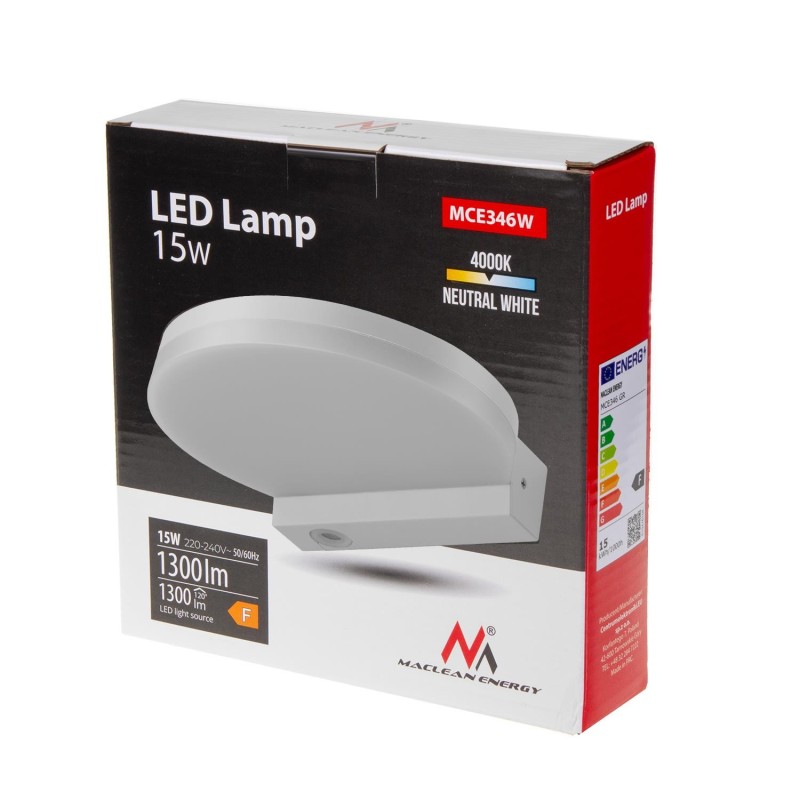 Lampa LED Maclean MCE346 W, kolor biały, 15W, IP65, 1300lm, barwa neutralna