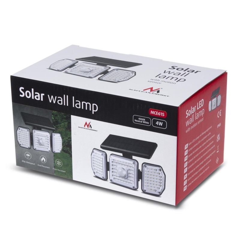 Lampa solarna LED Maclean MCE615 z czujnikiem ruchu IP65, 4W, 320lm, 4000K,