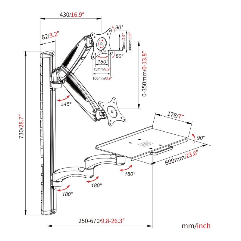 Ramię naścienne pojedyncze DIGITUS 1xLCD + klawiatura, max. … | PartsPC.pl