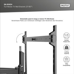 Uchwyt ścienny DIGITUS do TV 37-80" 60kg max. VESA 600x400 z… | PartsPC.pl